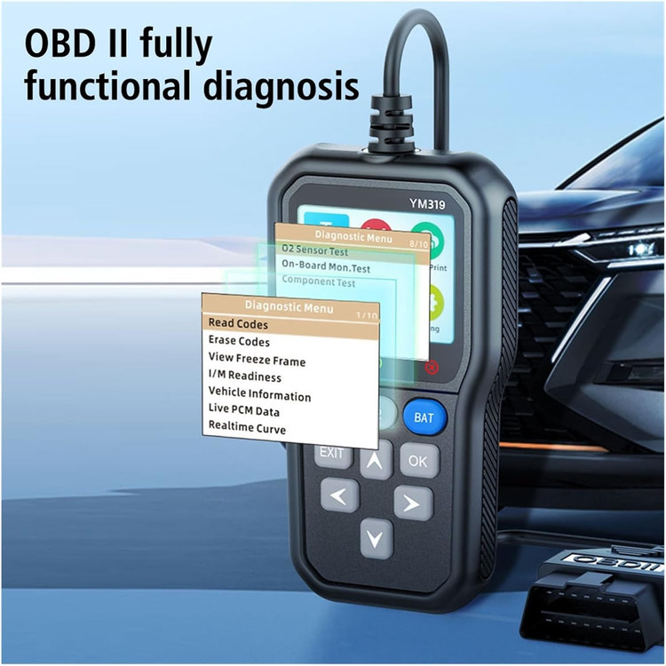دیاگ - ابزار عیبیابی خودرو، ابزار عیبیابی خودرو، تستر باتری - YM319، اسکنر OBD2، خواندن اطلاعات خودرو، بررسی سیستم موتور، خواننده کد چند زبانه برای خودروها، کامیونهای سبک، SUVها - مدل Ym319 - ن1