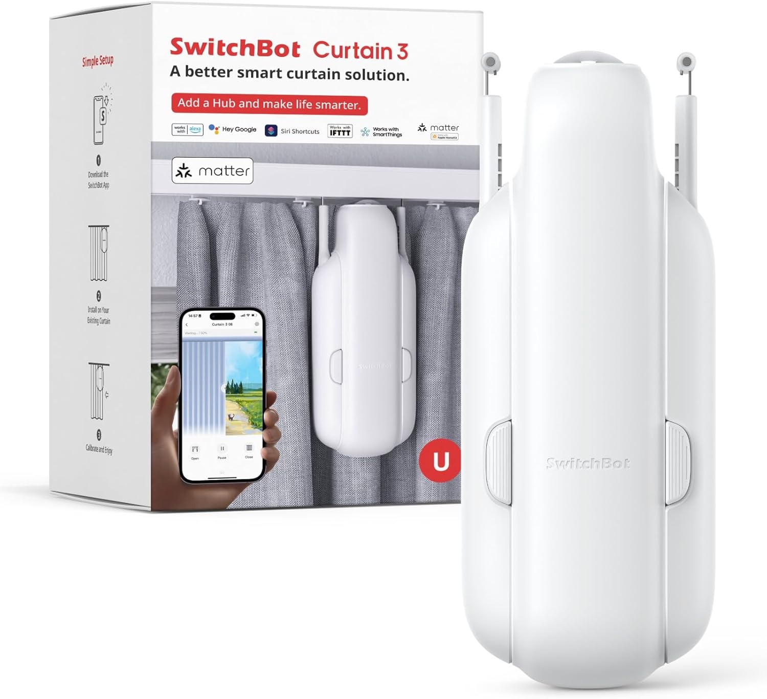 پرده بازکن اتوماتیک SwitchBot - پرده هوشمند با کنترل از راه دور بلوتوث و اپلیکیشن، موتور ارتقا یافته با کارایی بالا، اضافه شدن هاب SwitchBot برای کار با الکسا، گوگل هوم، هوم کیت ن0