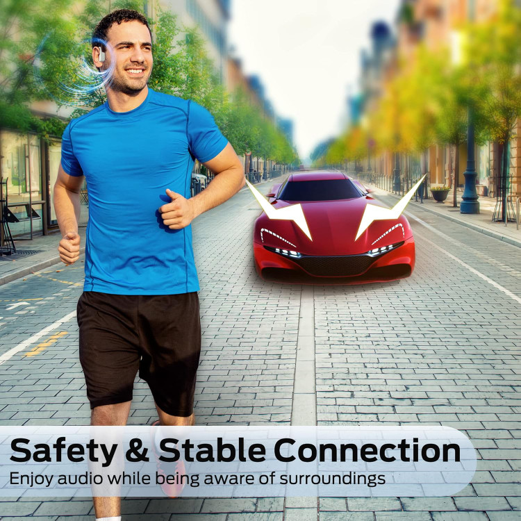 هدفون Bugani هدایت استخوانی القایی ، هدفونهای بلوتوث 5.3 روباز با میکروفون HD، هدفونهای ورزشی بیسیم با بیس عمیق، 8 ساعت پخش، شارژ سریع Type-C برای تمرین و دویدن
