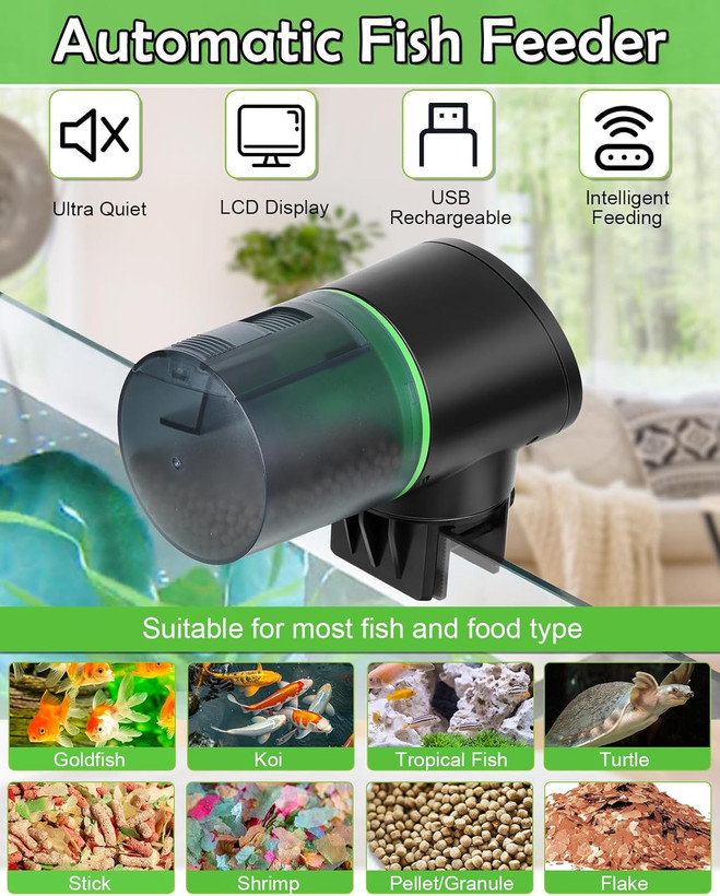 دستگاه تغدیه ماهی برند petnank- غذادهنده اتوماتیک ماهی تایمردار قابل شارژ با کابل شارژر USB دستگاه پخش غذای ماهی برای آکواریوم یا مخزن ماهی ن1