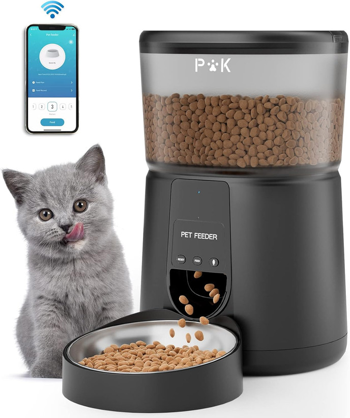 ظرف غذای اتومات گربه PUPPY KITTY، ظرف غذای خودکار گربه و سگ ۴ لیتری با وای فای ۲.۴ گیگاهرتز و اتصال به اپلیکیشن، ضبط صدا ۱۰ ثانیه، ۱ تا ۱۰ وعده غذایی در روز ن1