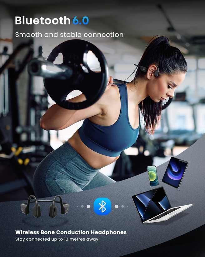 هدفون هدایت استخوانی ،Guudsoud مدل x23 بیسیم، استاندارد IPX7، ضد آب، هدفون با میکروفون، هدفون ورزشی بدون نیاز به گوش برای دویدن و دوچرخهسواری، تمرین، تناسب اندام، شارژ مغناطیسی ن1