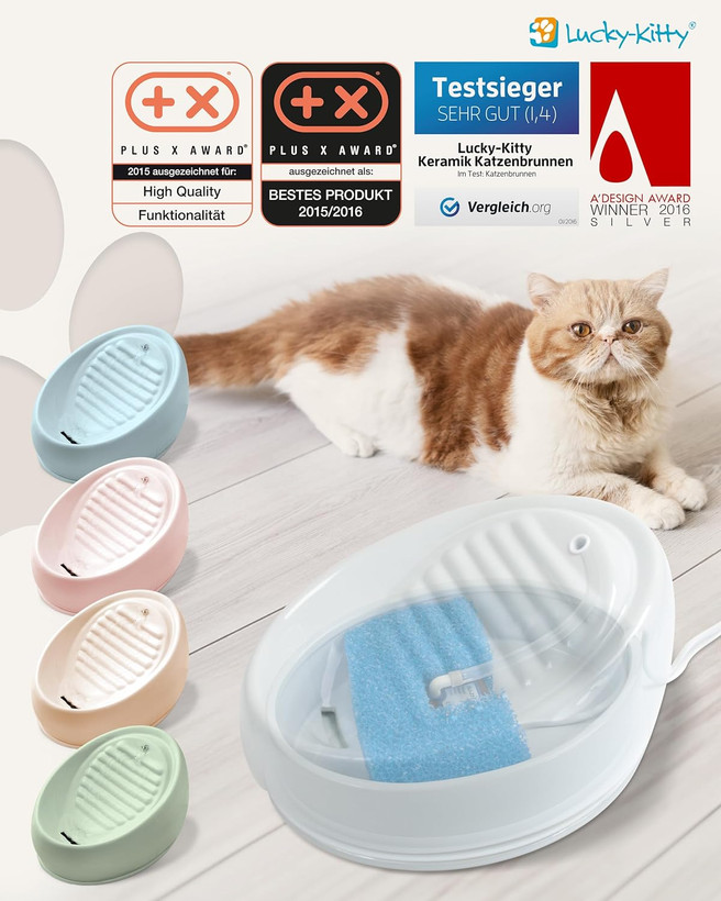 آبخوری Lucky-Kitty برای گربهها، آبخوری گربه سرامیکی، رنگ طوسی در تصاویر، بهداشتی، بدون نیاز به شارژ، بدون نیاز به تعویض فیلتر، آبخوری بیصدا و کممصرف، ن1