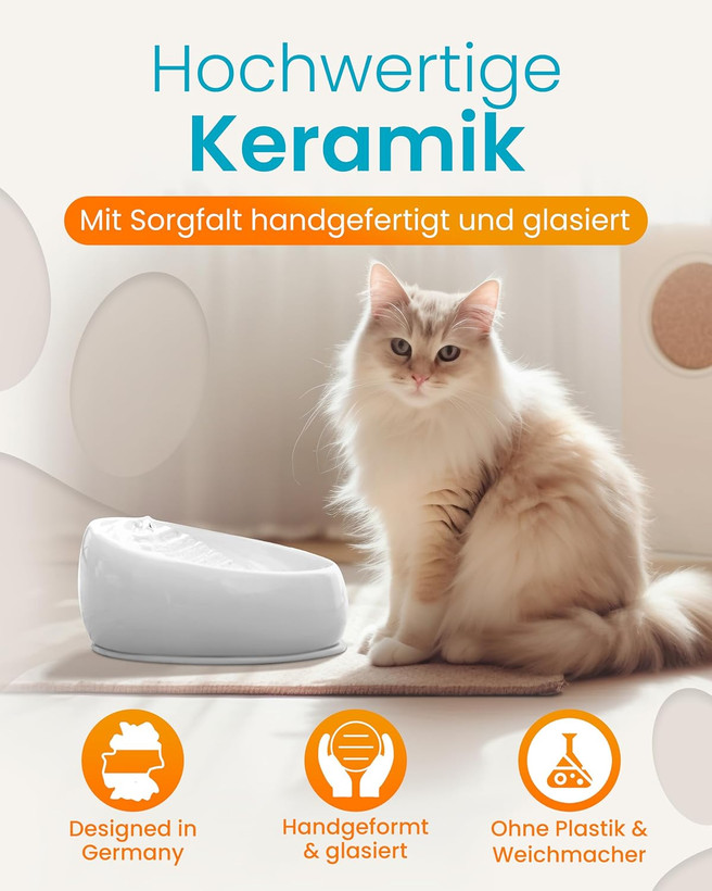 آبخوری Lucky-Kitty برای گربهها، آبخوری گربه سرامیکی، رنگ طوسی در تصاویر، بهداشتی، بدون نیاز به شارژ، بدون نیاز به تعویض فیلتر، آبخوری بیصدا و کممصرف، ن1