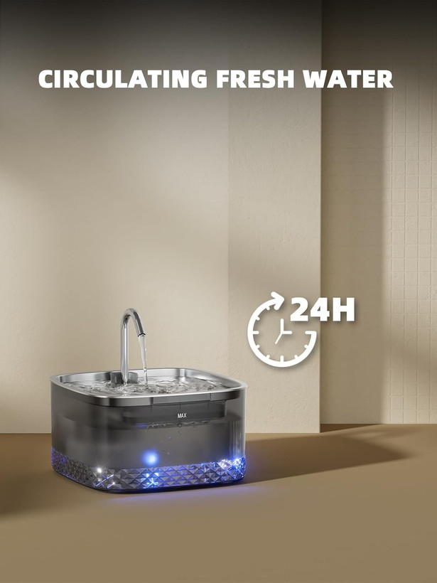 آبخوری گربه اتوماتیک مدل wf220 -آبخوری حیوانات خانگی به شکل شیر آب 75 اونس/2.2 لیتر برای گربهها، آبخوری گربه سگ اتوماتیک فوق العاده بی صدا، چراغ LED داخلی، فیلتر کربن فعال، مناسب برای چندین حیوان خانگی ن0