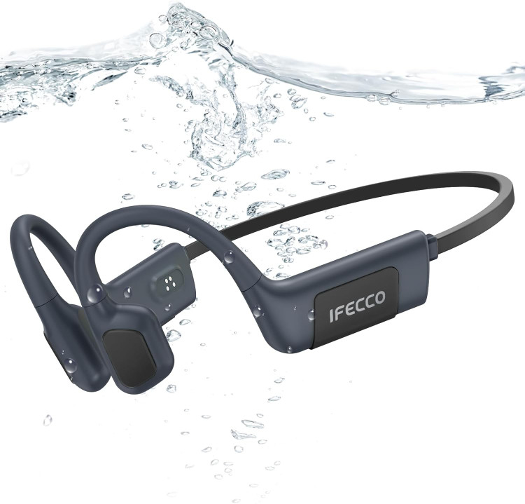هدفون شنا IFECCO زیر آب - هدفون ضد آب IP68 با قابلیت هدایت استخوانی، بلوتوث 5.4، هندزفری با 32 گیگابایت حافظه پخش کننده MP3 برای ورزش، دویدن، دوچرخه سواری (سبز-مشگی)