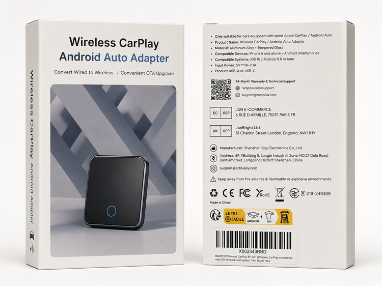 آداپتور بیسیم CarPlay، کارپلی YNAK برای آیفون و اندروید، آداپتور Apple CarPlay، آداپتور بیسیم Apple carplay برای iOS 10+ و Andriod 11+، به همراه دو کابل USB C به طول ۱۵ سانتیمتر س1