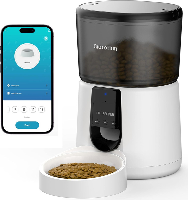 ظرف غذای اتوماتیک گربه GIOTOHUN WiFi، غذادهنده گربه با زمانبندی قابل برنامهریزی، ظرف غذای خشک گربه، ظرف غذای حیوانات خانگی ۴ لیتری با ۱ تا ۱۰ وعده غذایی، غذادهنده سگ اتوماتیک، منبع تغذیه دوگانه، کنترل از طریق برنامه، ضبط صدا ۱۰ ثانیهای ن1