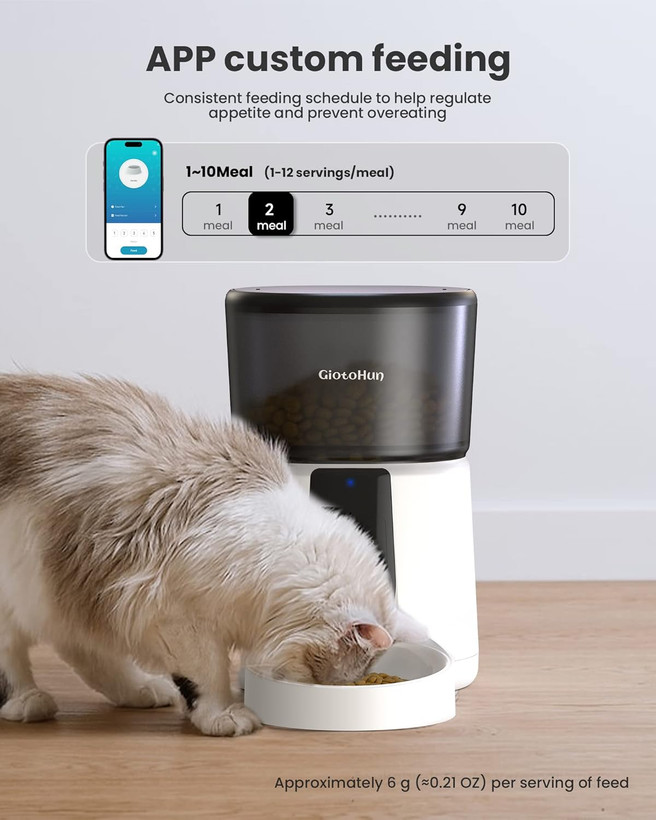 ظرف غذای اتوماتیک گربه GIOTOHUN WiFi، غذادهنده گربه با زمانبندی قابل برنامهریزی، ظرف غذای خشک گربه، ظرف غذای حیوانات خانگی ۴ لیتری با ۱ تا ۱۰ وعده غذایی، غذادهنده سگ اتوماتیک، منبع تغذیه دوگانه، کنترل از طریق برنامه، ضبط صدا ۱۰ ثانیهای ن1