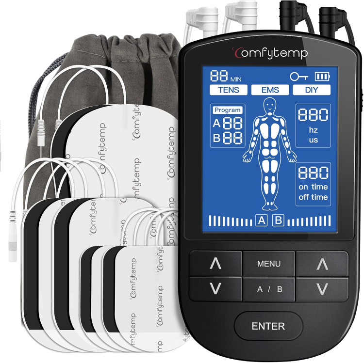 دستگاه تنس عضلانی K6106، -- مدل 4 کانال، 8 الکترود، دستگاه TENS/EMS/DIY، درمان درد با 24 حالت، ماساژ برای بازو، پا، کمر، شانه، گردن ن1