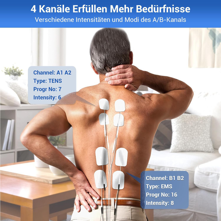 دستگاه تنس عضلانی K6106، -- مدل 4 کانال، 8 الکترود، دستگاه TENS/EMS/DIY، درمان درد با 24 حالت، ماساژ برای بازو، پا، کمر، شانه، گردن ن1