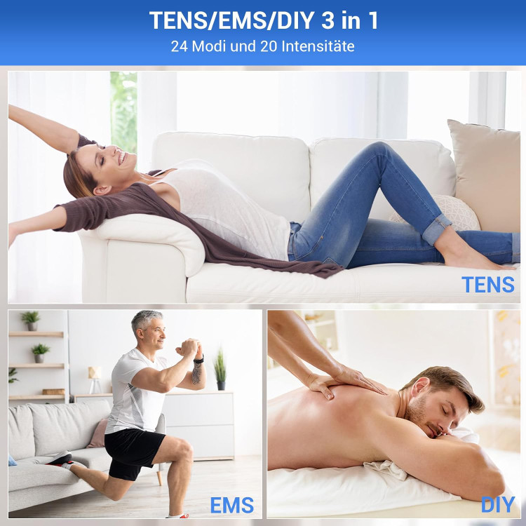 دستگاه تنس عضلانی K6106، -- مدل 4 کانال، 8 الکترود، دستگاه TENS/EMS/DIY، درمان درد با 24 حالت، ماساژ برای بازو، پا، کمر، شانه، گردن ن1