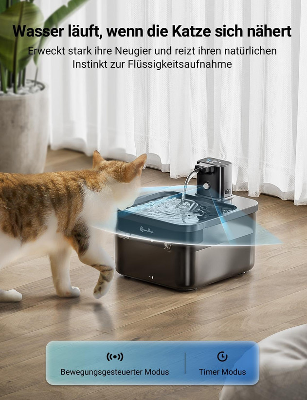 آبخوری گربه بیسیم DownyPaws، آبخوری ۲.۵ لیتری برای گربهها با حسگر حرکت، آبخوری گربه باتریدار، 3000 میلیآمپر ساعت، پمپ آب بیصدا و سینی استیل ضد زنگ برای گربهها، مشکی