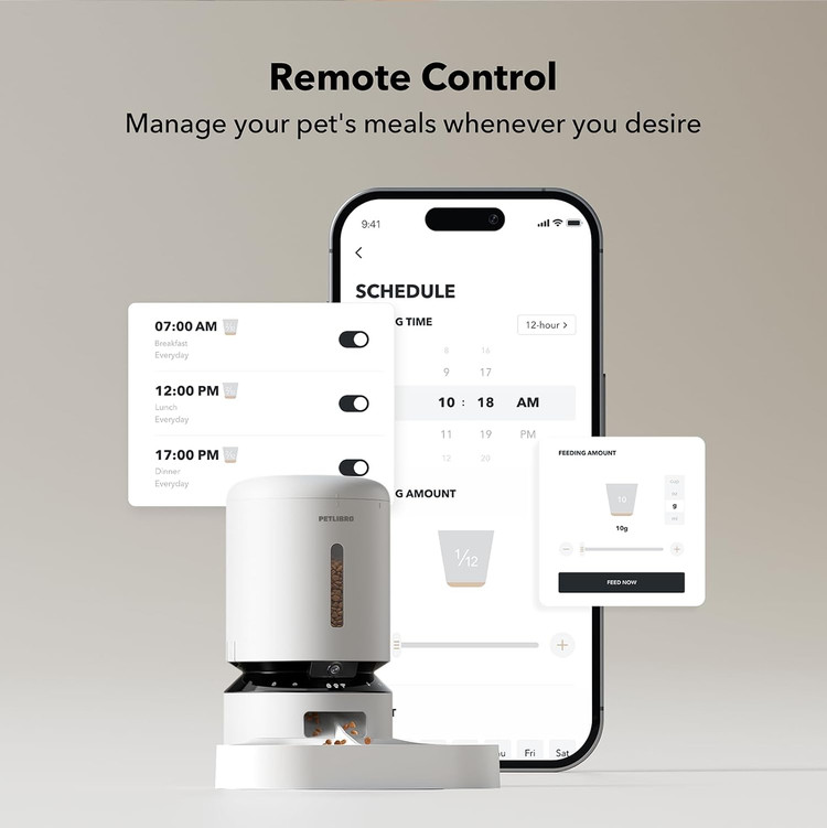 غذادهنده اتوماتیک گربه PETLIBRO با دوربین برای دو گربه، فیلمبرداری 1080P HD با دید در شب، غذادهنده حیوانات خانگی وایفای 5G با کنترل از طریق اپلیکیشن تلفن، صدای دو طرفه برای گربه و سگ، هشدار کمبود غذا و حرکت و صدا