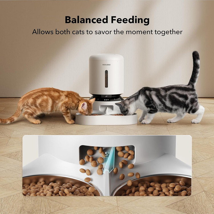 غذادهنده اتوماتیک گربه PETLIBRO با دوربین برای دو گربه، فیلمبرداری 1080P HD با دید در شب، غذادهنده حیوانات خانگی وایفای 5G با کنترل از طریق اپلیکیشن تلفن، صدای دو طرفه برای گربه و سگ، هشدار کمبود غذا و حرکت و صدا