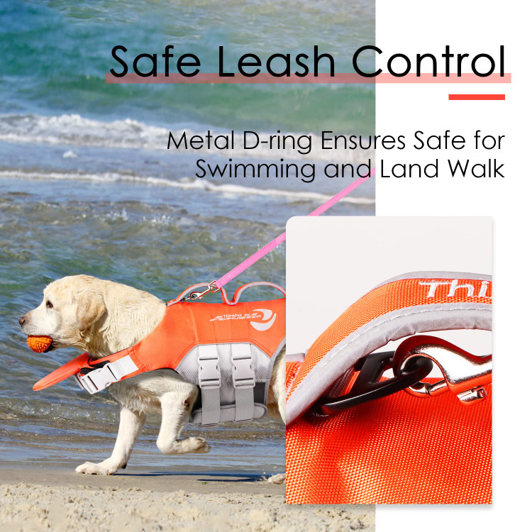 جلیقه نجات سگ ThinkPet، نجات غریق بازتابنده با دسته نجات، جلیقه شناور قابل تنظیم، جلیقه نجات سگ با شناوری بالا - نارنجی و طوسی - سایز لارج L - ن1