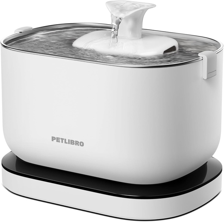 آبخوری گربه بیسیم PETLIBRO Dockstream، آبخوری حیوانات خانگی باتریدار ۲.۵ لیتری، حسگر حرکت و جریان مداوم، سینی استیل ضد زنگ بیصدا - سفید