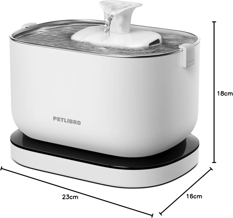 آبخوری گربه بیسیم PETLIBRO Dockstream، آبخوری حیوانات خانگی باتریدار ۲.۵ لیتری، حسگر حرکت و جریان مداوم، سینی استیل ضد زنگ بیصدا - سفید