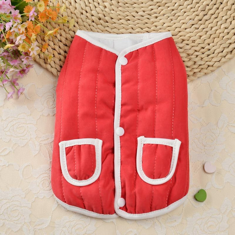 پالتوی گرم زمستانی مخصوص حیوانات خانگی با جیب، ژاکت توله سگ، جلیقه نرم مخصوص حیوانات خانگی، لباس برای سگهای کوچک، لباس بولداگ فرانسوی، لباس پاگ چیواوا، لباس سگ نژاد Ro سایز L - رنگ قرمزو زرد ن1