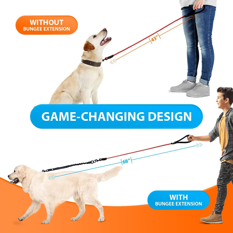 بند سگ طنابی سنگین SparklyPets برای سگهای بزرگ و متوسط با قابلیت ضد کشش برای جذب ضربه - بند بازتابنده بدون لغزش برای فضای باز (قرمز، بند طنابی - 170 سانتی متر) ن1