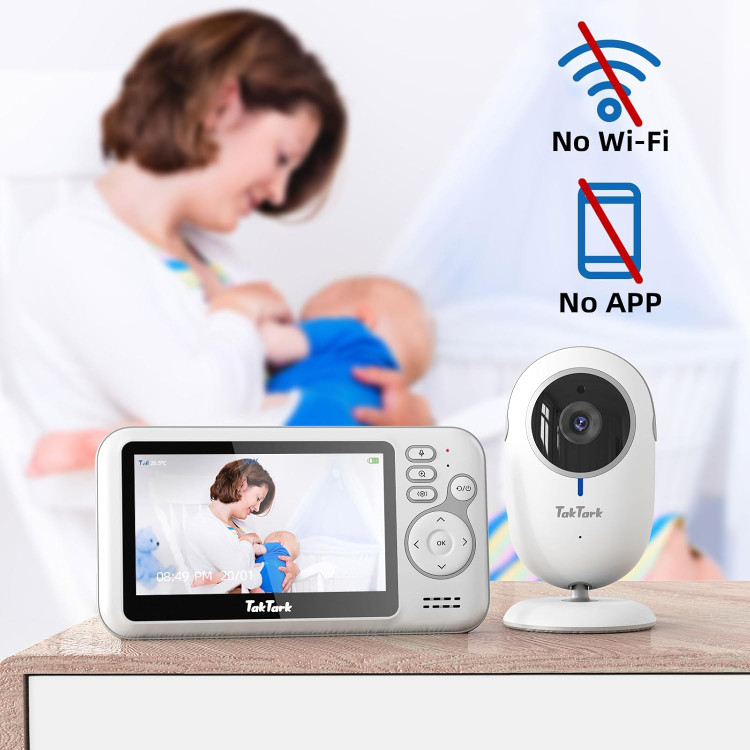 دوربین مراقبت کودک - مانیتور کودک TakTark با دوربین، ۴.۳ اینچ، با دوربین و صدا، مانیتور کودک تصویری با VOX، عملکرد آیفون تصویری، دید در شب، زوم دیجیتال، نظارت بر دما و بدون چراغ ن1