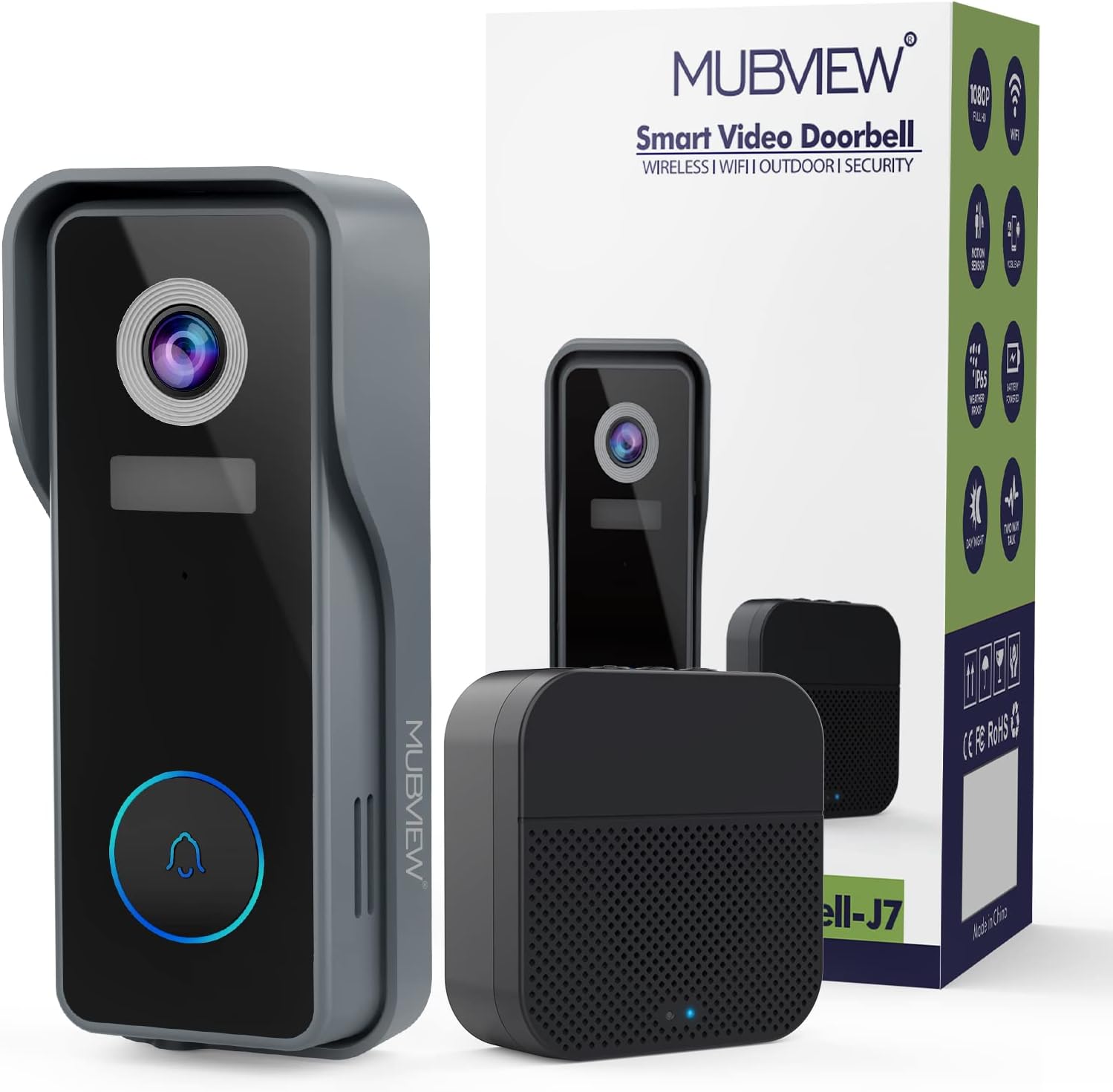 زنگ در دوربین دار بی سیم MUBVIEW با صدای زنگ 2K HD، دوربین زنگ درب تصویری وای‌فای با قابلیت تغییر صدا، آشکارساز حرکت، دستگاه ضد سرقت، دید در شب، صدای دو طرفه، حافظه SD/Cloud،   ن1