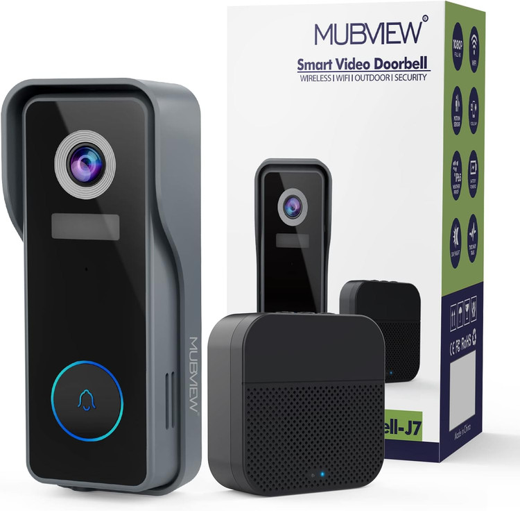 زنگ در دوربین دار بی سیم MUBVIEW با صدای زنگ 2K HD، دوربین زنگ درب تصویری وایفای با قابلیت تغییر صدا، آشکارساز حرکت، دستگاه ضد سرقت، دید در شب، صدای دو طرفه، حافظه SD/Cloud، ن1
