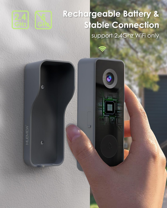 زنگ در دوربین دار بی سیم MUBVIEW با صدای زنگ 2K HD، دوربین زنگ درب تصویری وایفای با قابلیت تغییر صدا، آشکارساز حرکت، دستگاه ضد سرقت، دید در شب، صدای دو طرفه، حافظه SD/Cloud، ن1