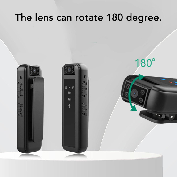 دوربین فیلمبرداری بدنه کوچک Zyyini 1080P با گیره چراغ نشانگر LED، چرخش 180 درجه، دید در شب، طراحی قابل حمل