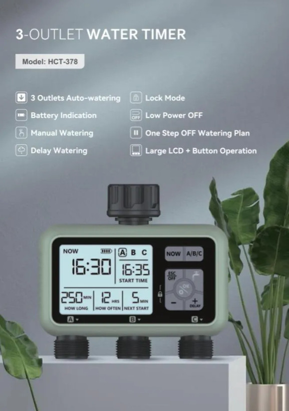 تایمر آبیاری دیجیتال سه خروج مدل HTC-378 ن1
