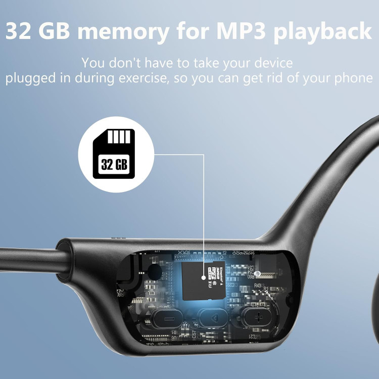 هدفون هدایت استخوانی - هدفون Fojep Bone Conduction، هدفون بیسیم بلوتوث برای شنا، دویدن - هدفون ضد آب ۳۲ گیگابایتی گوش باز ن1