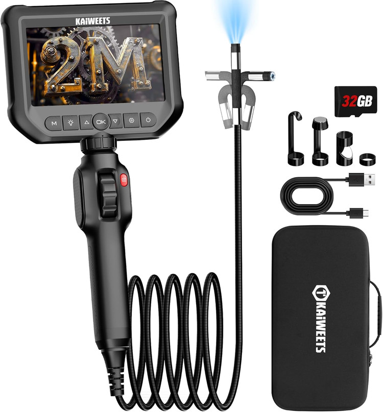 دوربین بازرسی آندوسکوپی KAIWEETS با چراغ، 4.3 اینچ، IPS 1080p، با کنترل چرخ اسکرول، چرخش دو طرفه، چرخش 210 درجه، دوربین لولهای انعطافپذیر، ضد آب IP67 ن1