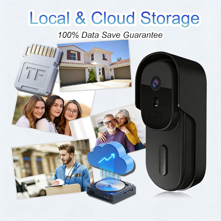 دوربین زنگ درب بیسیم - هشدارهای تشخیص حرکت فعال HD 720P مبتنی بر اپلیکیشن Tuya. (مشکی) ن1