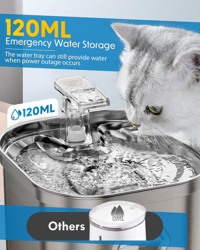 آبخوری اتوماتیک گربه، آبخوری استیل ضد زنگ 74 اونس/2.2 لیتری مخصوص حیوانات خانگی، آبخوری برای گربهها داخل خانه با پمپ بیصدا ن1