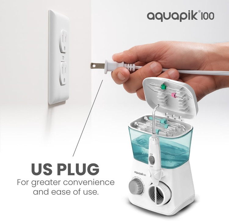 واترجت دندان حرفه ای - دستگاه شستشوی دهان و دندان آکواپیک AQ100-- دستگاه شستشوی دهان و دندان حرفه ای با قابلیت تنظیم فشار در 10 سطح، 8 سری، مخزن 600 میلی لیتری، درجه حفاظت IPX7 ن1