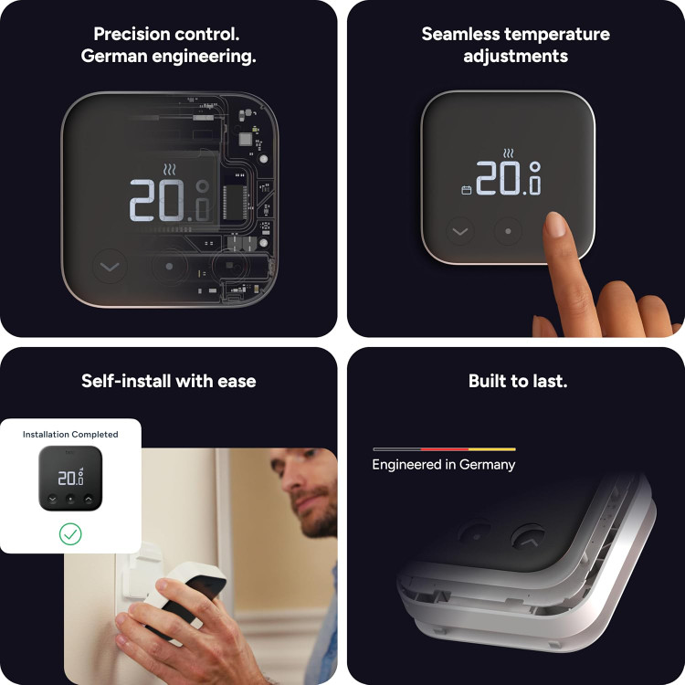 ترموستات هوشمند tado X – کیت شروع کننده ترموستات اتاقی سیمی و Bridge X | شامل ترموستات و Bridge X، کنترل از طریق اپلیکیشن و بلندگوی هوشمند (الکسا، سیری، دستیار گوگل)، نصب DIY ن1