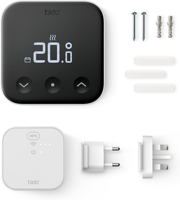 ترموستات هوشمند tado X – کیت شروع کننده ترموستات اتاقی سیمی و Bridge X | شامل ترموستات و Bridge X، کنترل از طریق اپلیکیشن و بلندگوی هوشمند (الکسا، سیری، دستیار گوگل)، نصب DIY ن1