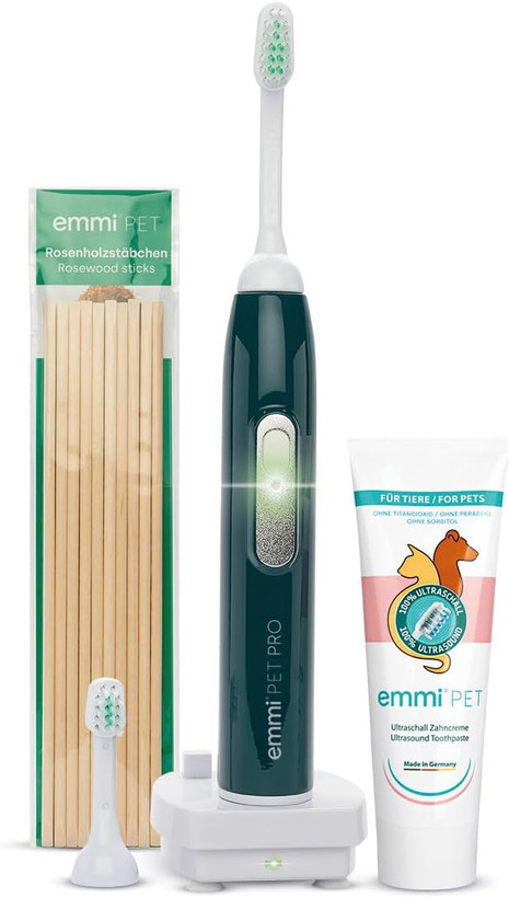 مسواک برقی سگ و گربه - مسواک اولتراسونیک emmi-pet PRO مخصوص سگها - مسواک بیصدا برای سگها و گربهها، بدون اصطکاک با ۹۶ میلیون لرزش، از ایجاد جرم و التهاب جلوگیری میکند. ن1