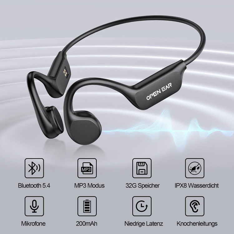 هدفون هدایت استخوانی - هدفون شنا برند Relxhome، هدفون ورزشی MP3 با ظرفیت 32 گیگابایت، بلوتوث 5.4، ضد آب IPX8، هدفون روباز برای شنا و دویدن، 10 ساعت پخش - به سفارش آلمان ن1