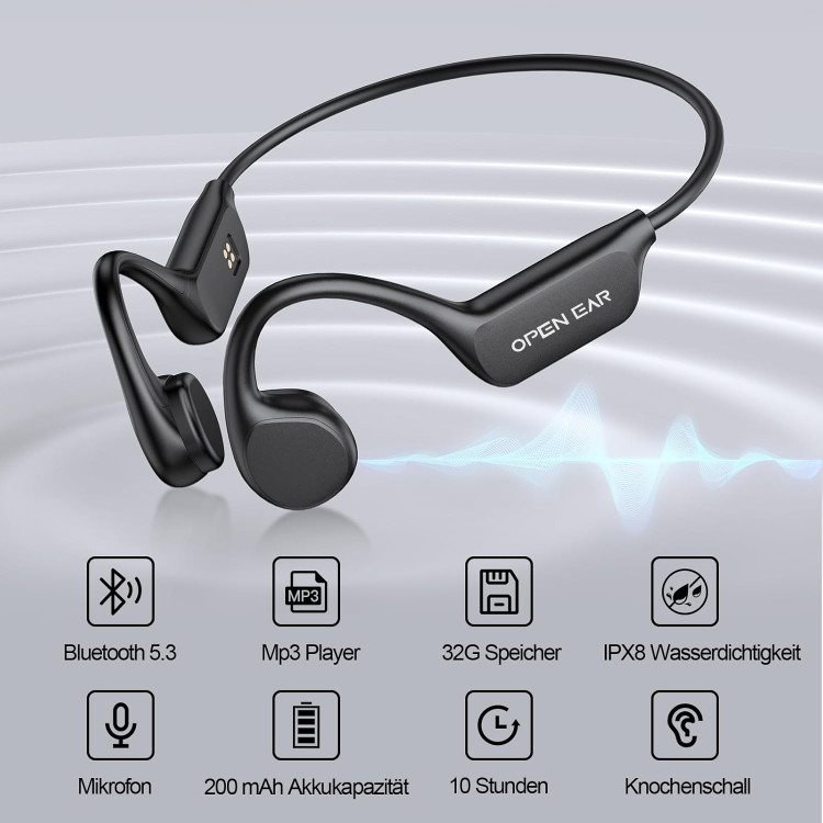 هدفون هدایت استخوانی - هدفون شنا برند Relxhome، هدفون ورزشی MP3 با ظرفیت 32 گیگابایت، بلوتوث 5.4، ضد آب IPX8، هدفون روباز برای شنا و دویدن، 10 ساعت پخش - به سفارش آلمان ن1