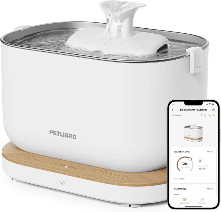 آبخوری بی سیم برند petlibro مدل dockstream 2 وای فای باتری دار سنسور دار سفید دنگ