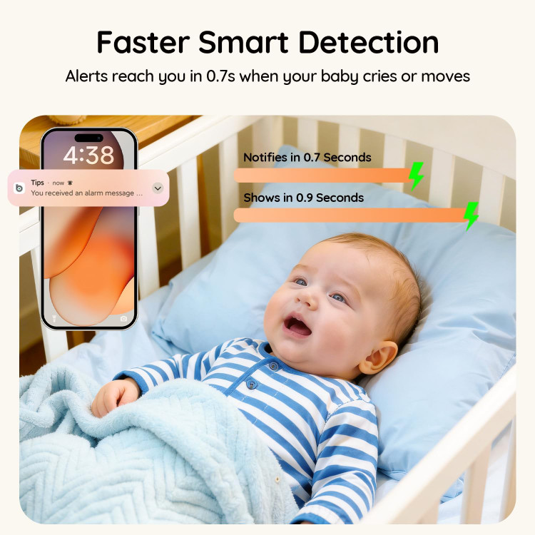 مانیتور کودک BOIFUN Wi-Fi با دوربین و صدا، سازگار با اپلیکیشن گوشی هوشمند، دید در شب 2K HD با صفحه نمایش 5 اینچی، ردیابی خودکار حرکت و تشخیص گریه، مکالمه دو طرفه، حسگر دما، رمزگذاری ایمن