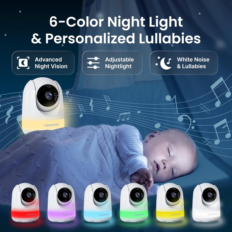 مانیتور کودک Babysense PRO Full HD بدون نیاز به وای فای با صفحه نمایش دو قسمتی، دارای ۲ دوربین PTZ،