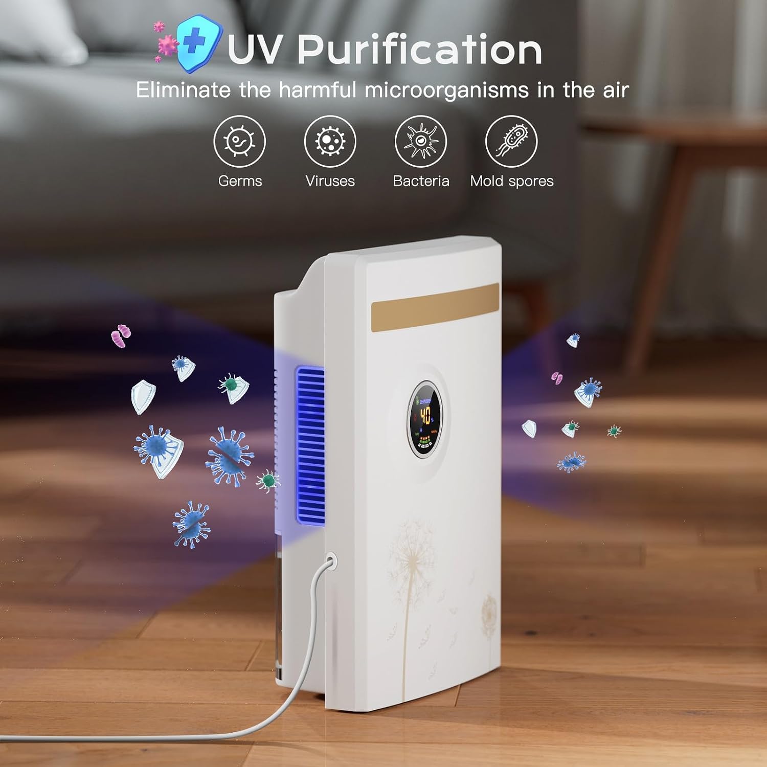 رطوبت‌گیر خانگی بی‌صدای قابل حمل GB-100، تصفیه UV، با کنترل از راه دور برای اتاق خواب، حمام، دفتر