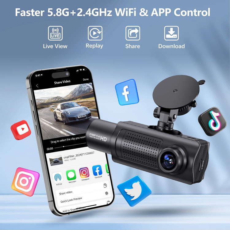 دوربین ثبت وقایع خودرو برند shrinluck سه کاناله 4K UHD