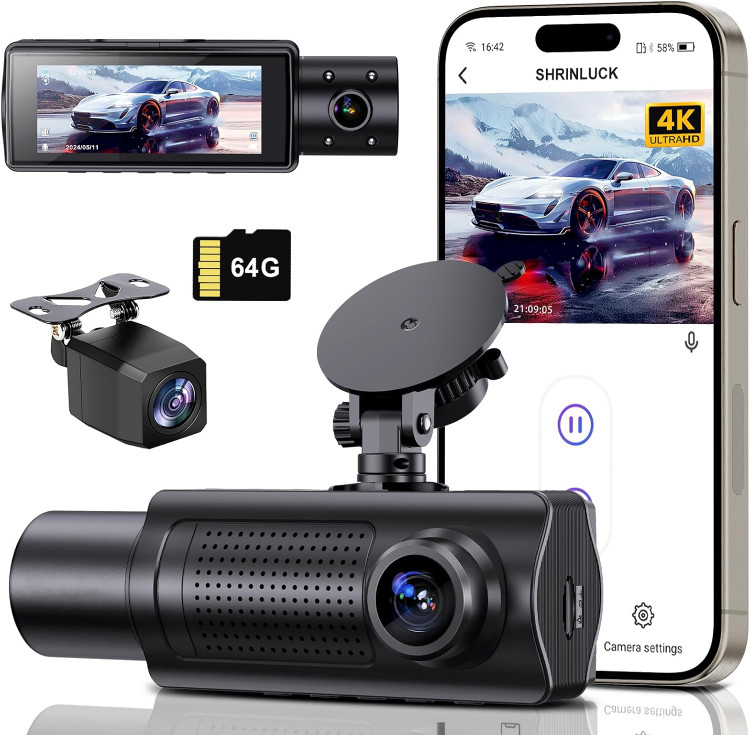 دوربین ثبت وقایع خودرو برند shrinluck سه کاناله 4K UHD