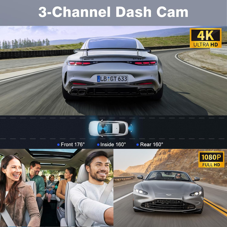 دوربین ثبت وقایع خودرو برند shrinluck سه کاناله 4K UHD