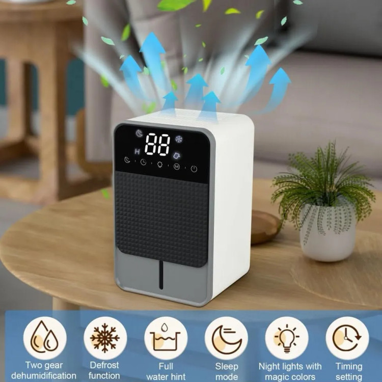 رطوبت گیر خانگی D1C | دستگاه رطوبت گیر کمصدا با مخزن 1200 میلیلیتری و نور LED