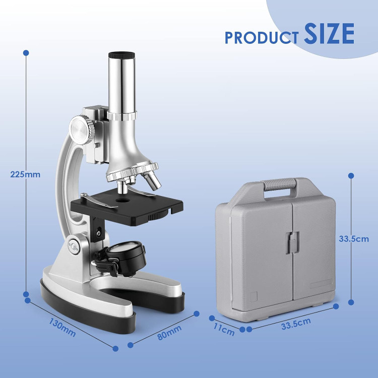 میکروسکوپ تک چشمی میکروسکوپ 300X-600X-1200X با بازوی فلزی، مجموعه کامل میکروسکوپ (70 قطعه + لوازم جانبی)، تنظیم دقیق، آموزش زیست شناسی