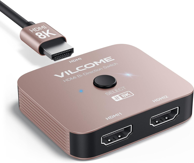 سوئیچ HDMI 2.1 ویلکام، سوئیچر HDMI اولترا اچدی 8K، اسپلیتر 2 در 1 خروجی، سوئیچ HDMI دو جهته با پشتیبانی از 4K@120Hz و 8K@60Hz، سوئیچ HDMI آلومینیومی برای PS5/4، ایکسباکس، روکو، اپل تیوی ن1
